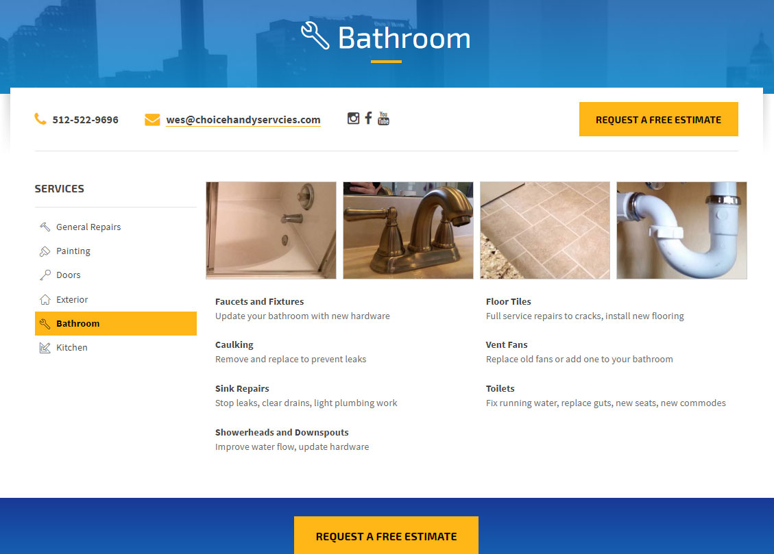 screen shot of the Choice Handy Services bathroom page