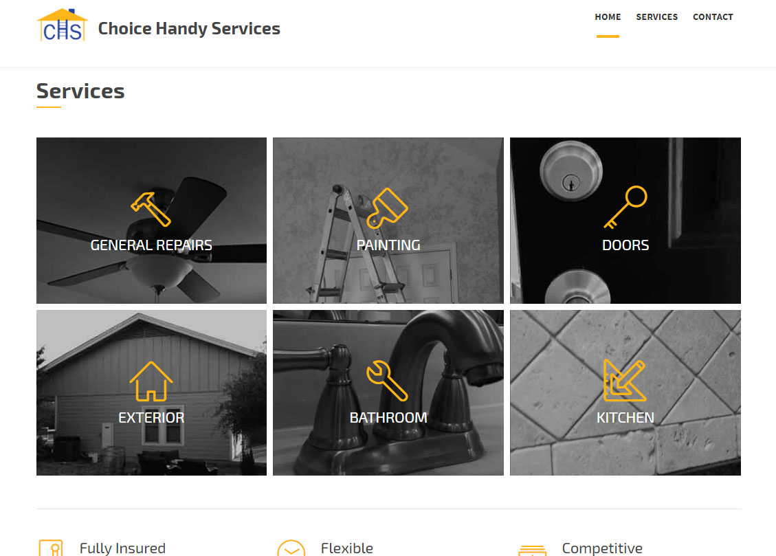 screen shot of the Choice Handy Services home page