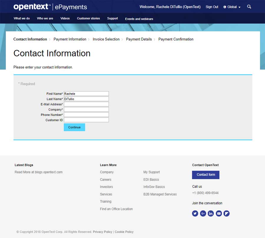 screen shot of the ePay contact details page with the new design