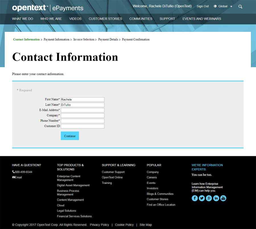 screen shot of the ePay contact details page with the old design