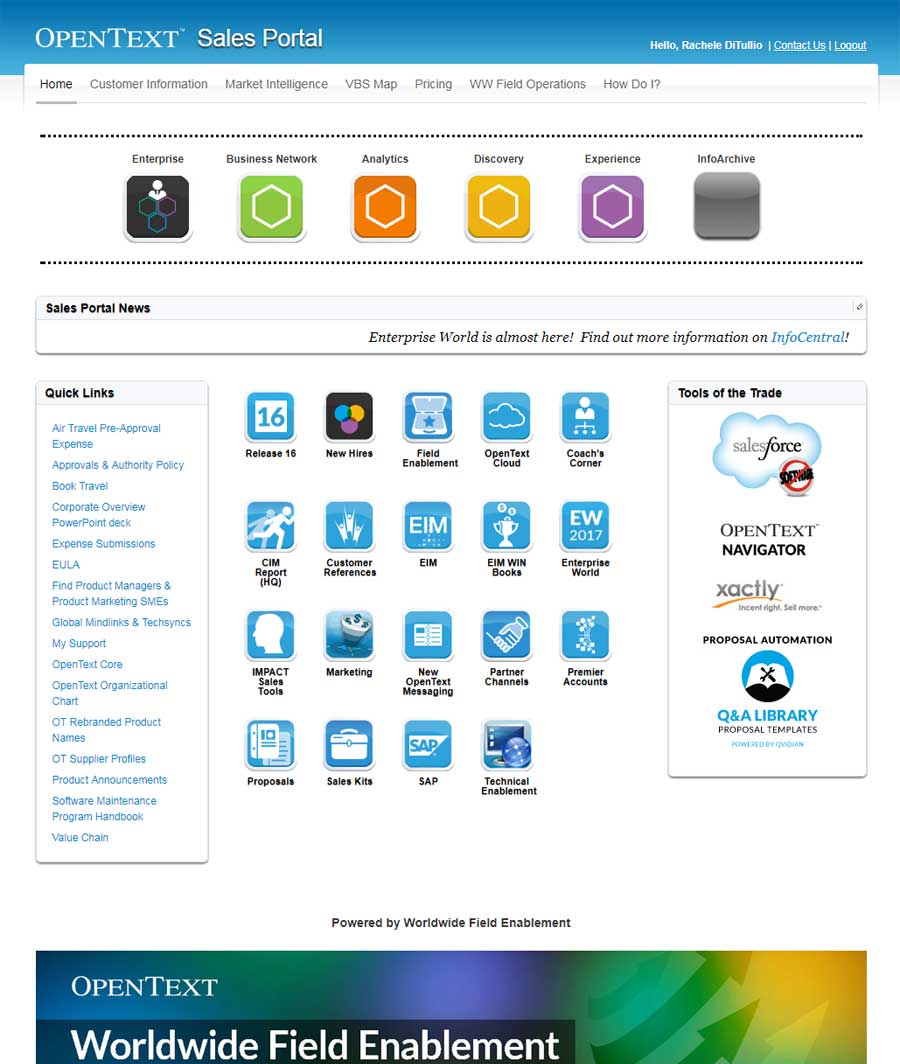 screen shot of the Sales Portal home page with the old design