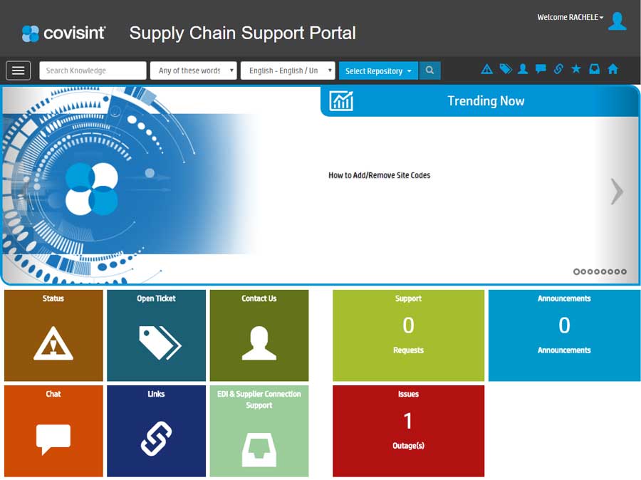 screen shot of the HP support portal home page