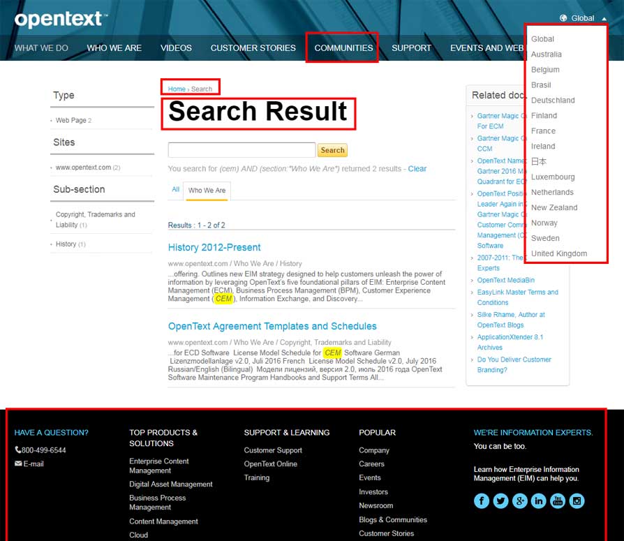 screen shot of the old search results page