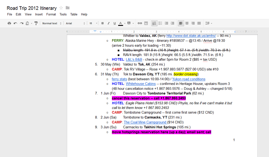 screen shot from Google Docs
