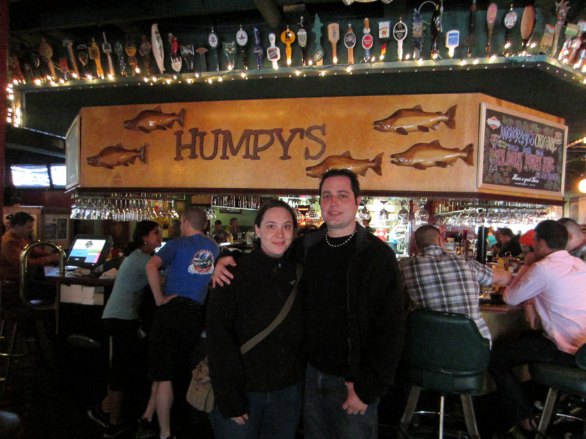 Wes and Rachele inside a bar
