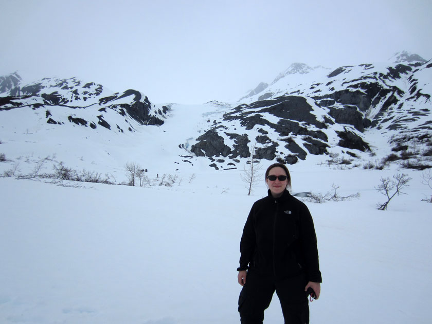 snowy landscape with a woman