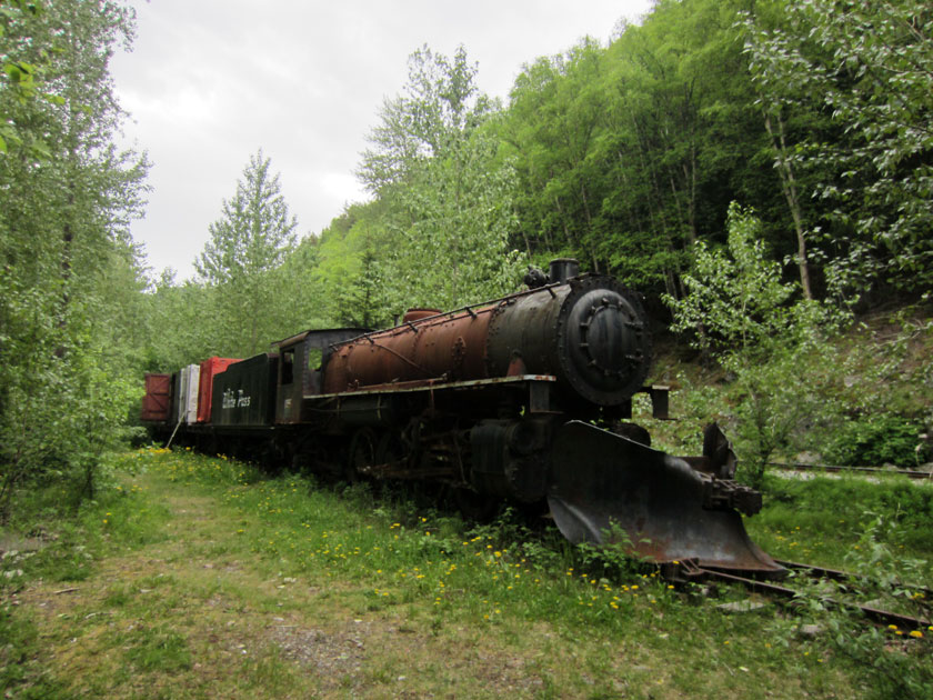 an old rust train engine in the forest
