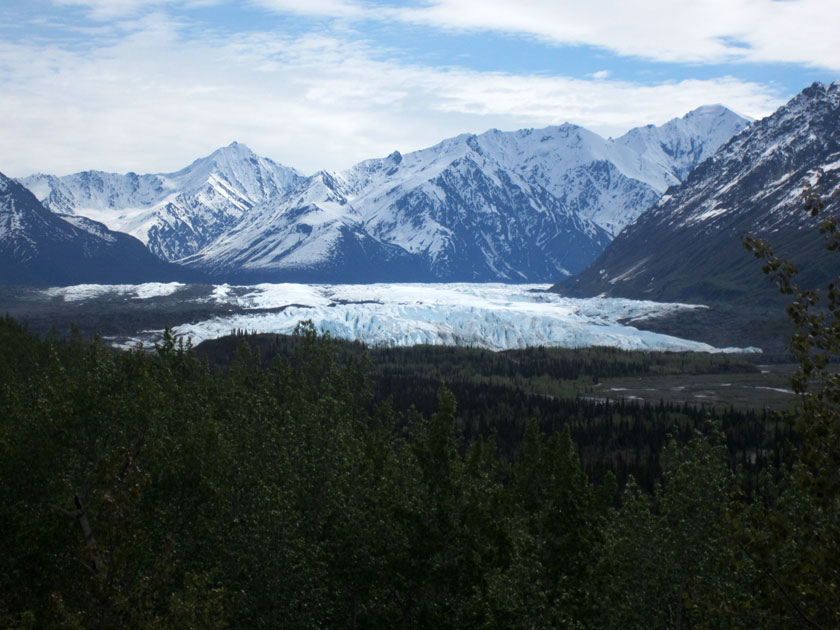 toe of a glacier in a valley