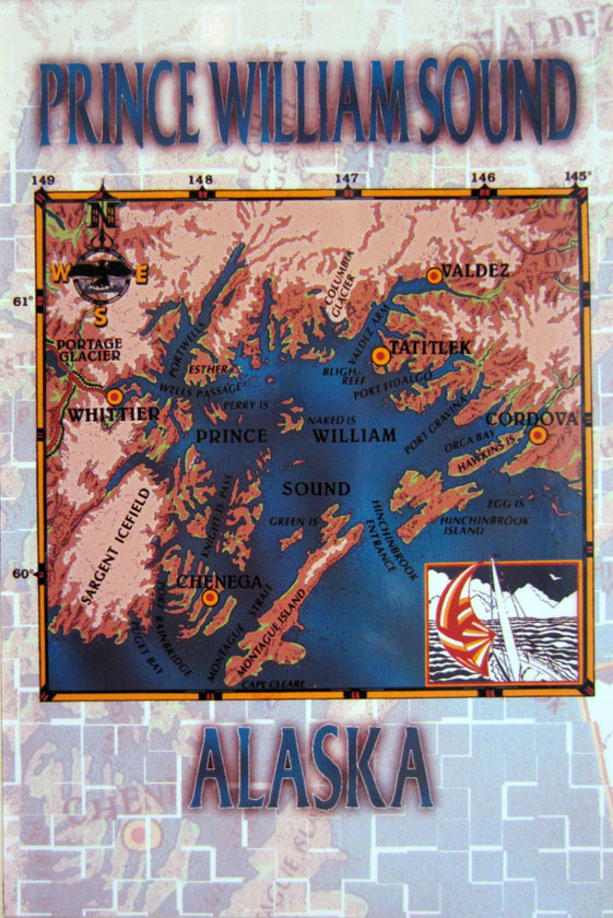 map of the Prince William Sound and surrounding areas