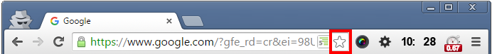 screen shot of Chrome menu bar with star icon highlighted