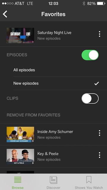 screenshot of Hulu Favorites options on iPhone