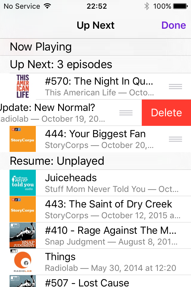 screen shot of the iOS9 Podcast app on an iPhone screen