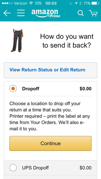 Screenshot: Choose Amazon Locker dropoff