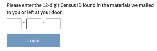 screen shot of the census ID form fields and login button.