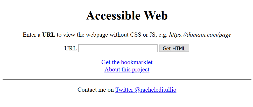 Accessible Web home page with a form field for entering a URL