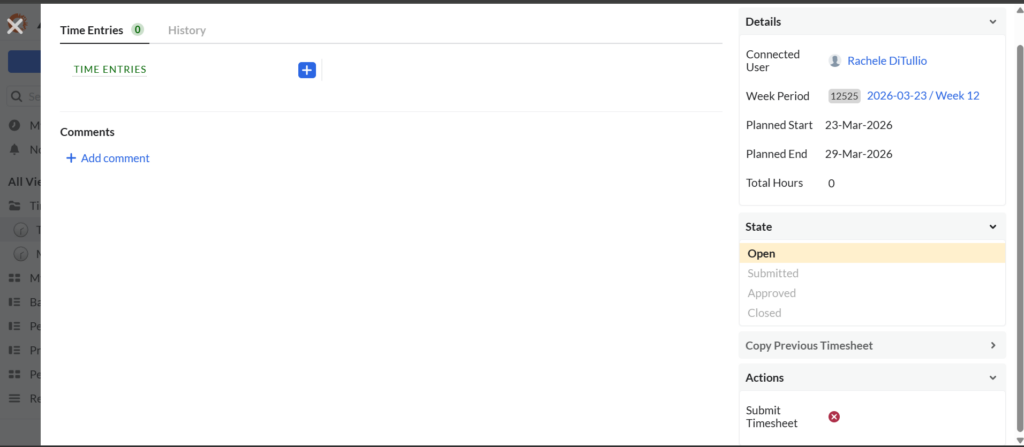 screenshot of a timesheet web application