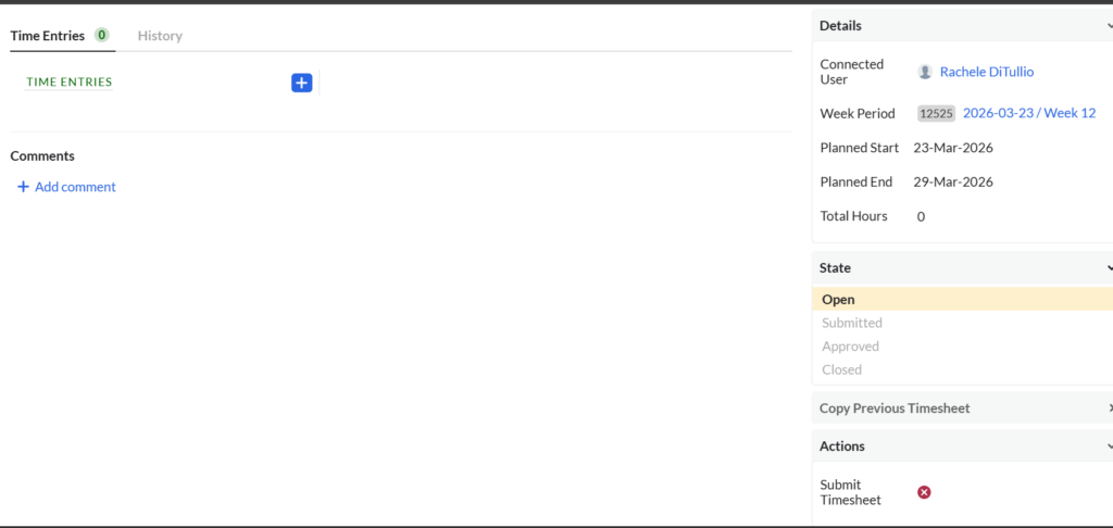 screenshot of a timesheet web application